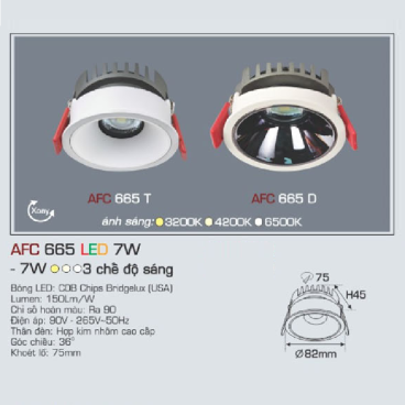 AFC 665 LED 7W: Đèn LED âm trần chiếu điểm xoay góc 7W, 1 chế độ ánh sáng (vàng/trắng/trung tính)