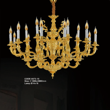 CODE: 6673 -18: Đèn chùm nến 18 tay - KT: Ø1000mm x H800mm - Bóng đèn nến E14 x 18 bóng