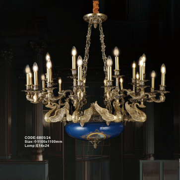 CODE: 6805/24: Đèn chùm đồng 24 tay - KT: Ø1100mm xH1100mm - Bóng đèn chân E14 x 24 bóng