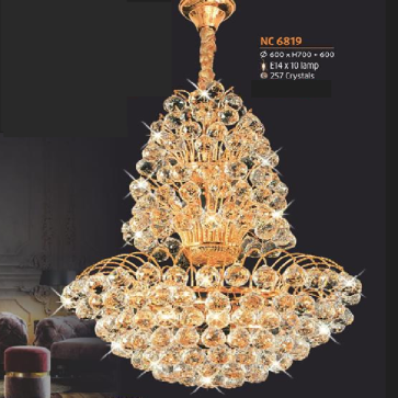 NC 6819: Đèn chùm Phale - KT: Ø600mm x H700mm + 600mm - 257 hạt Phale - Bóng đèn chân E14 x 10 bóng