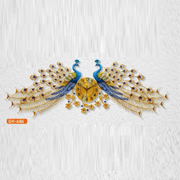 HF - ĐH - 686: Đồng hồ trang trí hình đôi chim công - KT:  L1600mm x H600mm