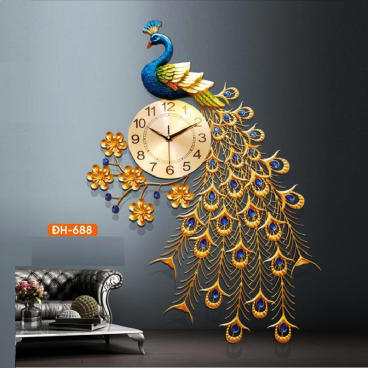HF - ĐH - 688: Đồng hồ trang trí hình chim công - KT:  L800mm x H680mm