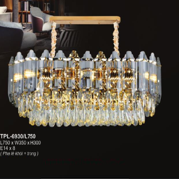 AN - TPL -  6930/L750: Đèn thả ngang Phale - KT: L750mm x W350 x H320mm - Đèn chân E14 x 8 bóng