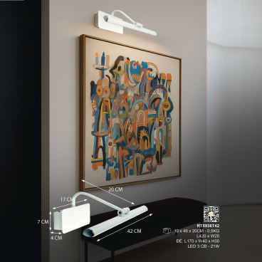 RT5936T42: Đèn rọi tranh/gương sơn trắng - KT: W200mm x L420mm - Đèn LED 21W ánh sáng đổi 3 màu