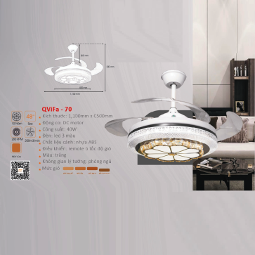 QVifa - 70: Quạt trần đèn LED cánh nhựa