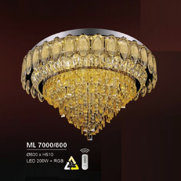HF - ML 7000/800: Đèn áp trần LED - KT: Ø800mm x H510mm - Đèn LED 200W đổi 3 màu + RGB - Remote