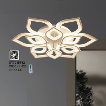 OT7015T12: Đèn áp trần LED mica 12 cánh - KT: Ø900mm x H120mm - Đèn LED đổi 3 màu