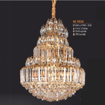 NC 7020: Đèn chùm phale (184 hạt Phale ) - KT: Ø600mm x H700mm + 500mm -  Bóng đèn chân E14 x 12 bóng