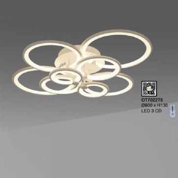 OT7022T8: Đèn áp trần LED Mica 8 cánh - KT: 900mm x H130mm - Đèn LED đổi 3 màu - Remote