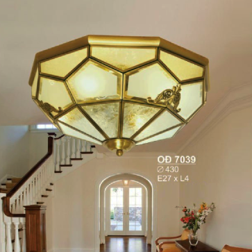 SN - OĐ 7039: Đèn ốp đồng chao thủy tinh - KT: Ø430 - Bóng đèn E27 x 4 bóng
