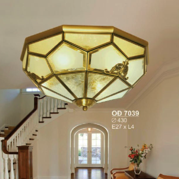 SN - OĐ 7039: Đèn ốp đồng chao thủy tinh - KT: Ø430 - Bóng đèn E27 x 4 bóng