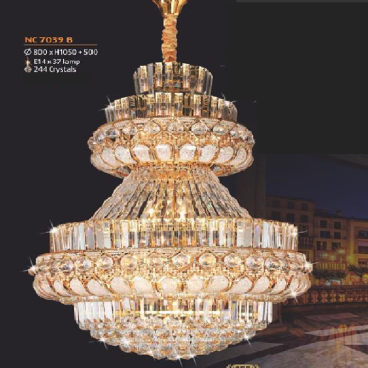NC 7039B: Đèn chùm Phale - KT: Ø800mm x H1050mm + 500mm - 244 hạt Phale  - Bóng đèn chân E14 x 37 bóng