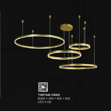 35 - THD7046 Vàng: Đèn thả 4 vòng LED - KT: (200+400+600+800)mm - Đèn LED đổi 3 màu