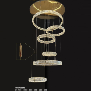 35 - THD7053T6: Đèn thả mâm 6 vòng LED Phale - KT: Ø(1200+1000+800+600+500+500)mm - Đèn LED đổi 3 màu