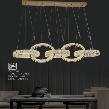 35 - THD7059: Đèn thả ngang 5 vòng LED Phale   - KT: L1500mm  (Ø400mm x 5 vòng) - Đèn LED đổi 3 màu