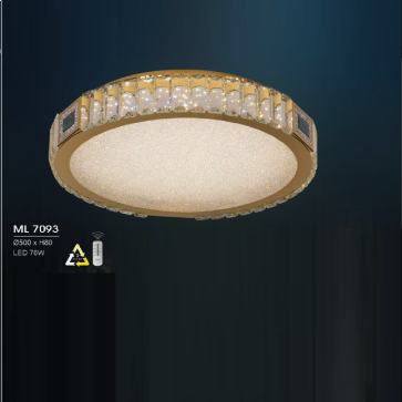 HF - ML 7093: Đèn áp trần LED - KT: Ø500mm x H80mm - Đèn LED 76W ánh sáng đổi 3 màu - Remote