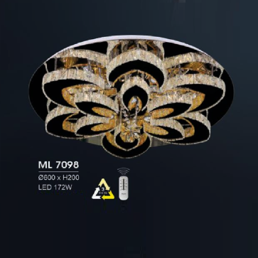 HF - ML 7098: Đèn áp trần LED - KT: Ø600mm x H200mm - Đèn LED 172W đổi 3 màu - Remote