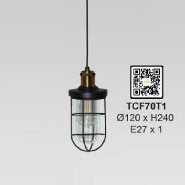 TCF70T1: Đèn thả đơn - KT: Ø120mm x H240mm - Đèn E27 x 1 bóng