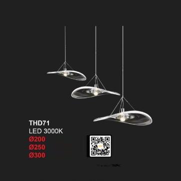 3 - THD71: Đèn thả đơn gắn trang trí theo thiết kế - KT: Ø300mm x H3000mm - Đèn LED ánh sáng vàng 3000K