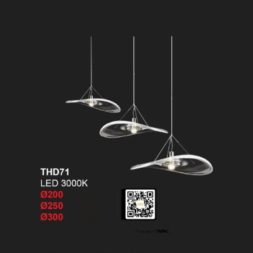 3 - THD71: Đèn thả đơn gắn trang trí theo thiết kế - KT: Ø300mm x H3000mm - Đèn LED ánh sáng vàng 3000K