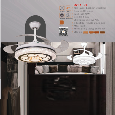 QVifa - 71: Quạt trần đèn LED cánh nhựa
