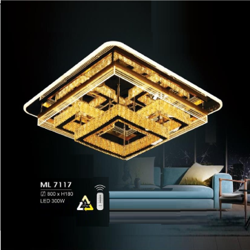 HF - ML 7117: Đèn áp trần LED - KT: 800mm x 800mm x H180mm - Đèn LED 300 W đổi 3 màu - Remote