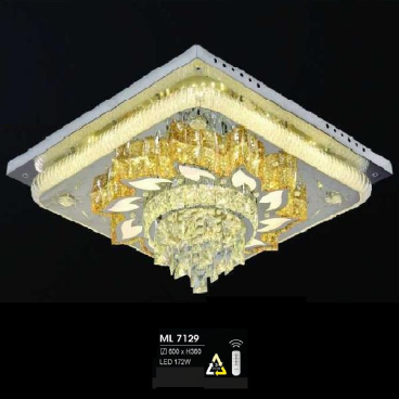 HF - ML 7129: Đèn áp trần vuông LED -  KT: L600mm x W600mm x H360mm - Đèn LED 172W đổi 3 màu - Remote