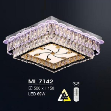 HF - ML 7142: Đèn áp trần LED - KT: L500mm x W500mm  x H150mm - Đèn LED 69W đổi 3 màu - Remote