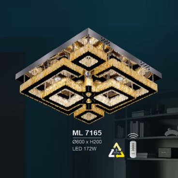HF- ML 7165: Đèn áp trần LED - KT: 600mm x 600mm x H200mm - Đèn LED 172W đổi 3 màu - Remote