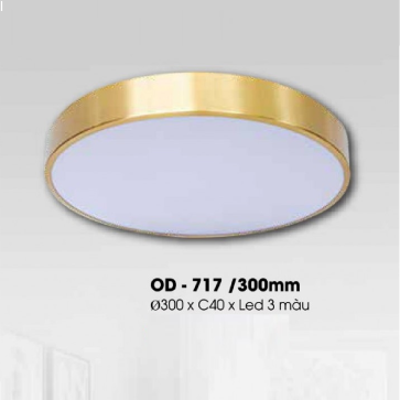 OD - 717/300mm: Đèn ốp trần xi mạ đồng - KT: Ø300mm x H40mm - Đèn LED đổi 3 màu