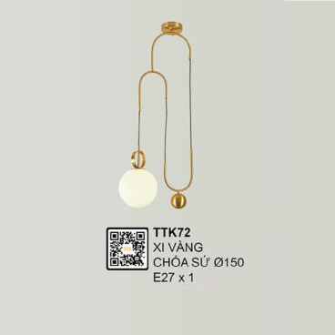 TTK72: Đèn thả chóa sứ - KT: Chóa sứ Ø150mm - Bóng đèn E27 x 1