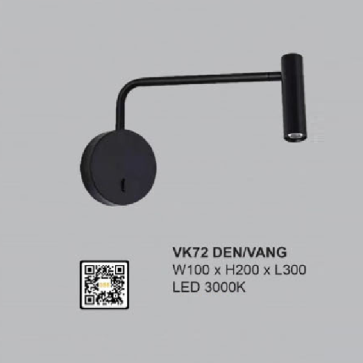 VK 72 ĐEN/ VÀNG: Đèn Soi tranh/gương - KT: W100mm x L300mm x H200mm - Đèn LED ánh sáng vàng