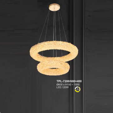 A - TPL - 7200/600 + 400: Đèn thả 2 vòng LED Phale - KT: Ø(600+400)mm x H150mm + 1000mm - Đèn LED 120W đổi 3 màu