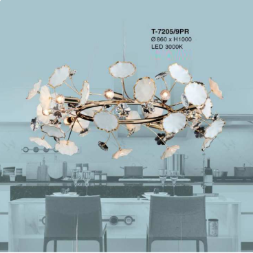 T-7205/9PR: Đèn thả LED - KT: Ø860mm x H1000mm - Đèn LED ánh sáng vàng 3000K