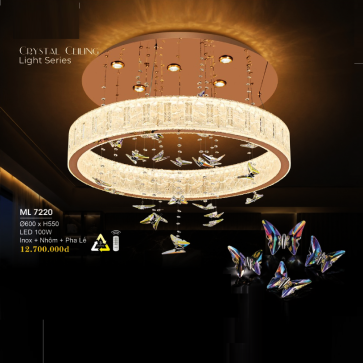 ML 7220: Đèn mâm thả Phale LED - KT: Ø600mm x H550mm - Đèn LED 100W đổi 3 màu