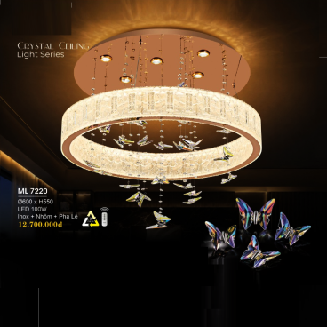 ML 7220: Đèn mâm thả Phale LED - KT: Ø600mm x H550mm - Đèn LED 100W đổi 3 màu