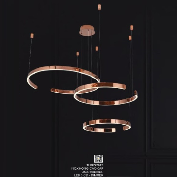35 - THD7258T3: Đèn thả 3 vòng LED - KT: Ø(500+600+800)mm - Đèn LED đổi 3 màu - Dimmer