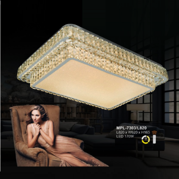 A - MPL - 7303/L820: Đèn áp trần chữ nhật LED Phale - KT: L820mm x W620mm x H165mm - Đèn LED 170W đổi 3 màu