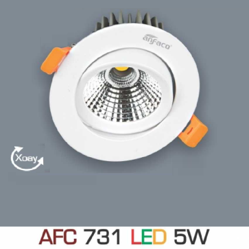 AFC 731 LED 5W: Đèn LED âm trần chiếu điểm 5W - KT: Ø90mm x H45mm - Lổ khoét: Ø70mm - Ánh sáng vàng/trung tính/trắng
