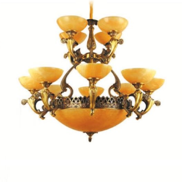 EU - CD - 734/8+4: Chùm đồng 12 tay chao đá - KT: Ø900mm x H1000mm - Bóng  đèn chân E27 x 15 bóng