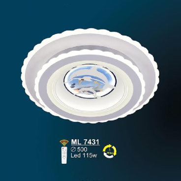 ML 7431: Đèn áp trần LED  Mica - KT: Ø500mm - Đèn LED 115W - ánh sáng đổi 3 màu - Remote