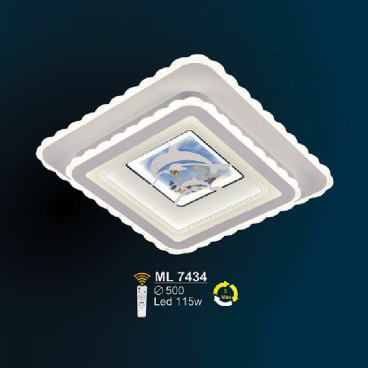 SN - ML 7434: Đèn áp trần LED Mica Vuông  - KT: L500mm x W500mm - Đèn LED 115W - Ánh sáng đổi 3 màu - Remote