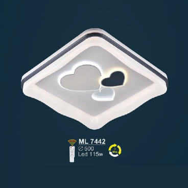 ML 7442: Đèn áp trần LED Mica Vuông  - KT: L500mm x W500mm - Đèn LED 115W - Ánh sáng đổi 3 màu - Remote