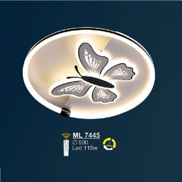 ML 7445: Đèn áp trần LED  Mica - KT: Ø500mm - Đèn LED 115W - ánh sáng đổi 3 màu - Remote