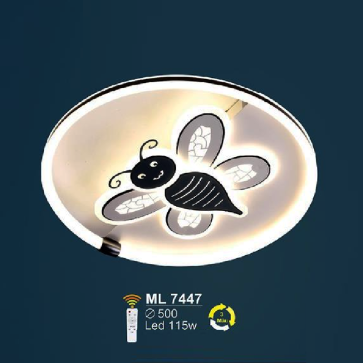 ML 7447: Đèn áp trần LED  Mica - KT: Ø500mm - Đèn LED 115W - ánh sáng đổi 3 màu - Remote