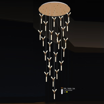 SN - TPL 7453/24: Đèn thả dây thanh LED Phale - KT: Ø600mm x H2800mm - Đèn LED ánh sáng vàng