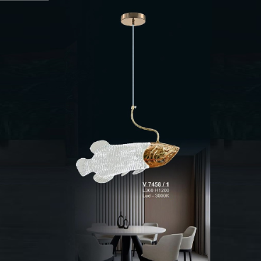 SN - V 7458/1: Đèn thả đơn LED - KT: L360mm x H1200mm - Đèn LED ánh sáng vàng 3000K