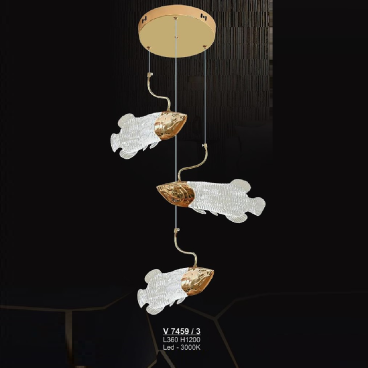 SN - V  7459/3: Đèn thả 3 LED - KT: L360mm x H1200mm - Đèn LED ánh sáng vàng 3000K