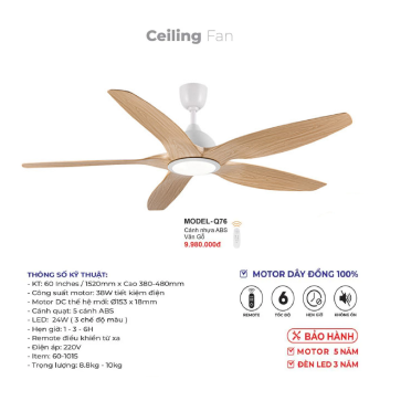 MODEL - Q.76: Quạt trần đèn 6 cánh nhựa ABS