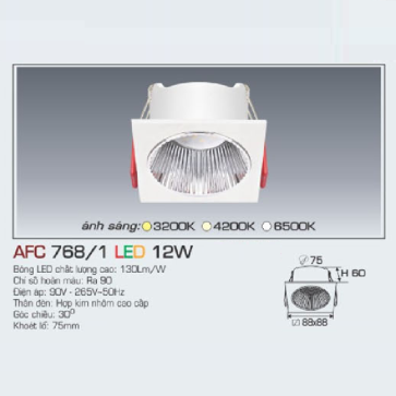 AFC 768/1 LED 12W: Đèn LED âm trần 12 W, 1 chế độ ánh sáng (trắng/vàng/trung tính)